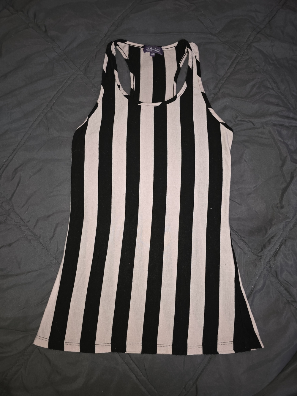 Striped Racerback Tank Top in Black and Light Pink
